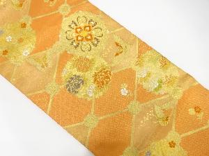 アンティーク　斜め格子に華紋・蝶・花丸模様織り出し袋帯(材料)